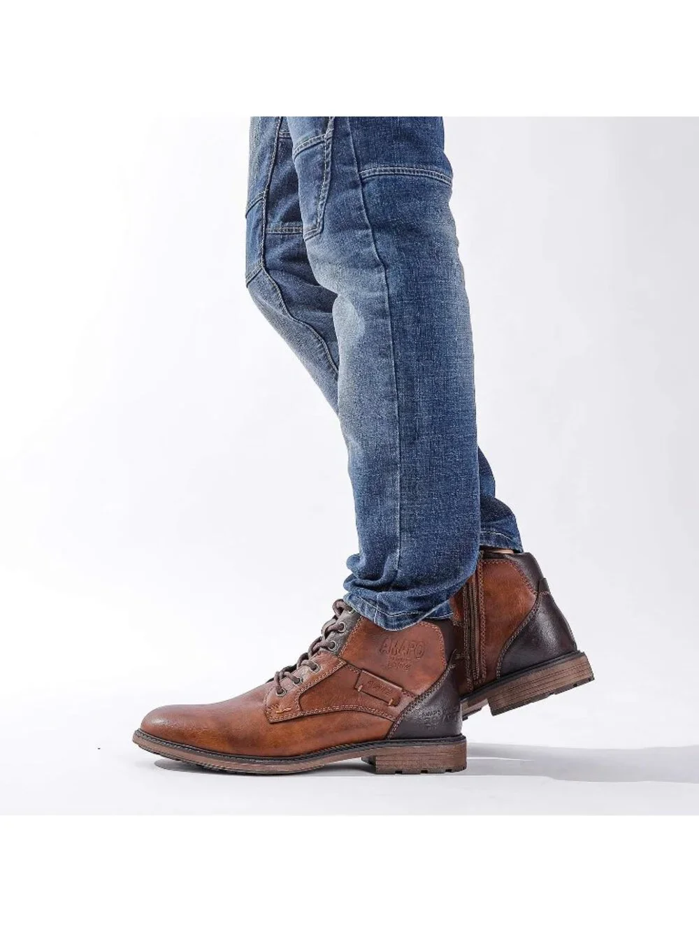 Men's Brown 1 Oxford Boots Buckle Casual Men Boots Lace-Up Side Zipper